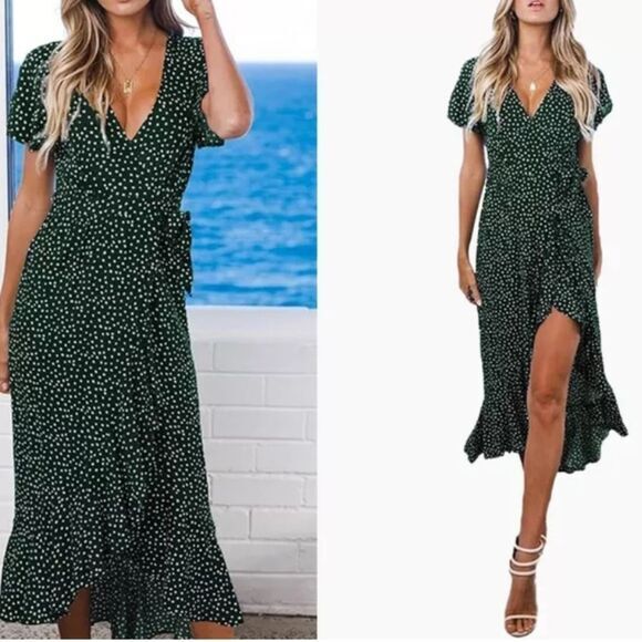 ZESICA NWT Women's Bohemian Floral Printed Wrap V Neck Short Sleeve Medium - Picture 1 of 8